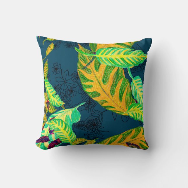Almofada Tie Tropical Dye Blue Gouache. Padrão tropical. G (Frente)