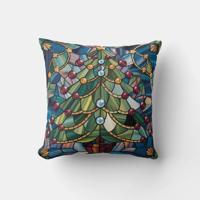 Almofada Tiffany-Style Stained Glass Christmas Tree (Frente)