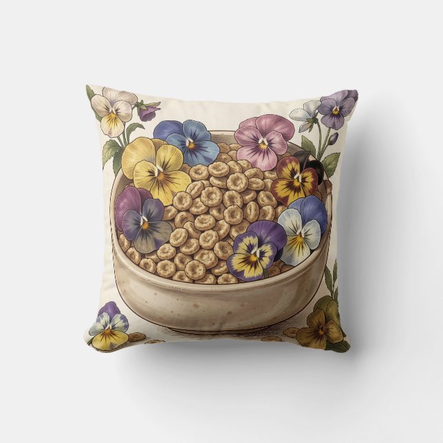 Almofada Tigela de Cereais com Flor de Pensamento Caprichos (Frente)