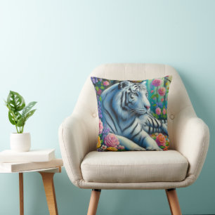 Almofada Tigre Branco em Floresta com Coloração Cor-de-rosa