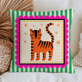 Almofada Tigre Cartoony Fofo em Listras Verdes Colorido