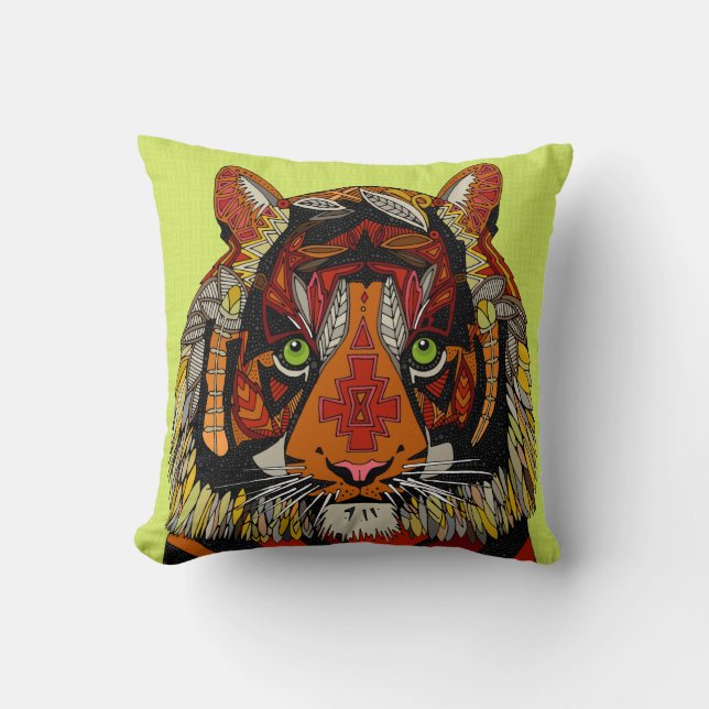 Almofada tigre-chefe chartreuse (Frente)