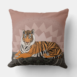 Almofada tigre de bengala mandala rosa cobre