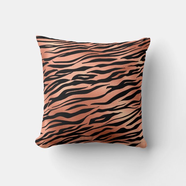 Almofada Tigre de Listras Rosa Dourado Pelo de Zebra (Frente)