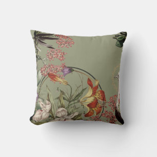 Almofada Tigre Moderno Lily e Design Floral  Verde-Celeron