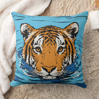 Almofada Tigre na Água – Retrato de Vida Selvagem Pop Art