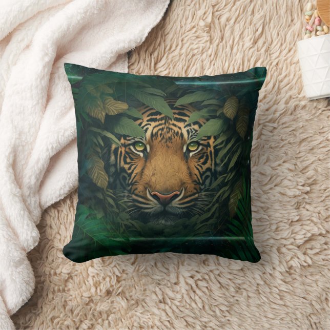 Almofada Tigre se escondendo na Folhagem               (Cobertor)
