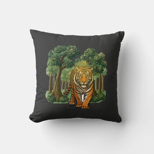 Almofada “Tigre Selvagem na Floresta – Selva à Luz Natural  (Frente)