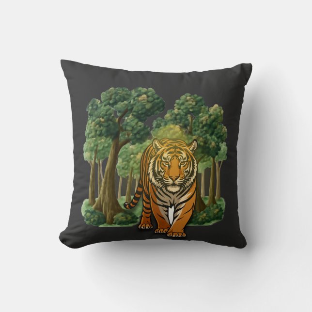 Almofada “Tigre Selvagem na Floresta – Selva à Luz Natural (Frente)
