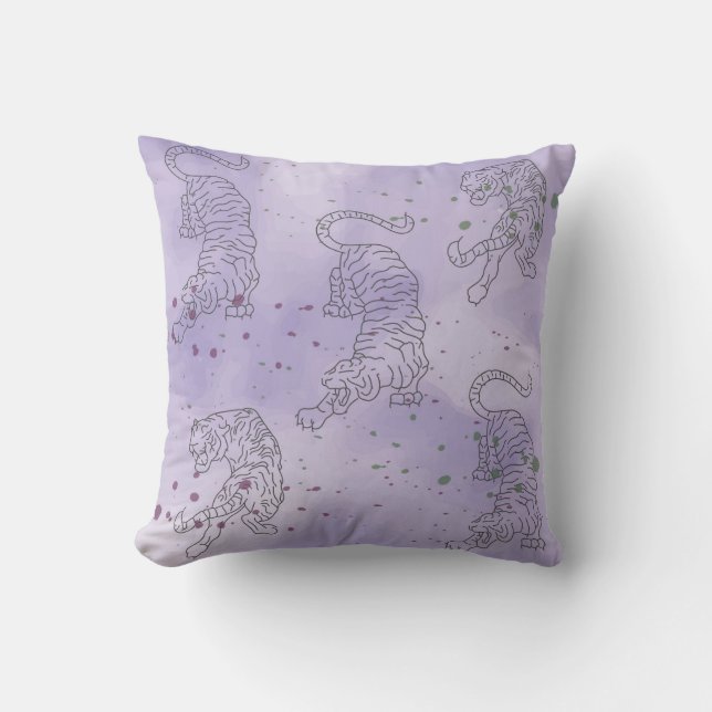 Almofada Tigre Travesseiro decorativo do padrão de aquarela (Frente)