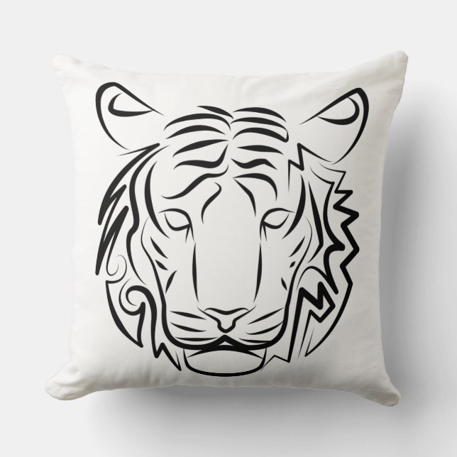 Almofada Tigre Tribal Negro e Branco (Frente)