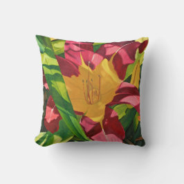 Almofada Tigre Vermelho Pintura floral Lily, Fundo Sólido