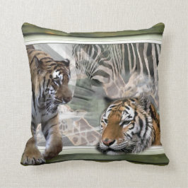 Almofada Tigres, Zebra, Girafa, Selva Primitiva