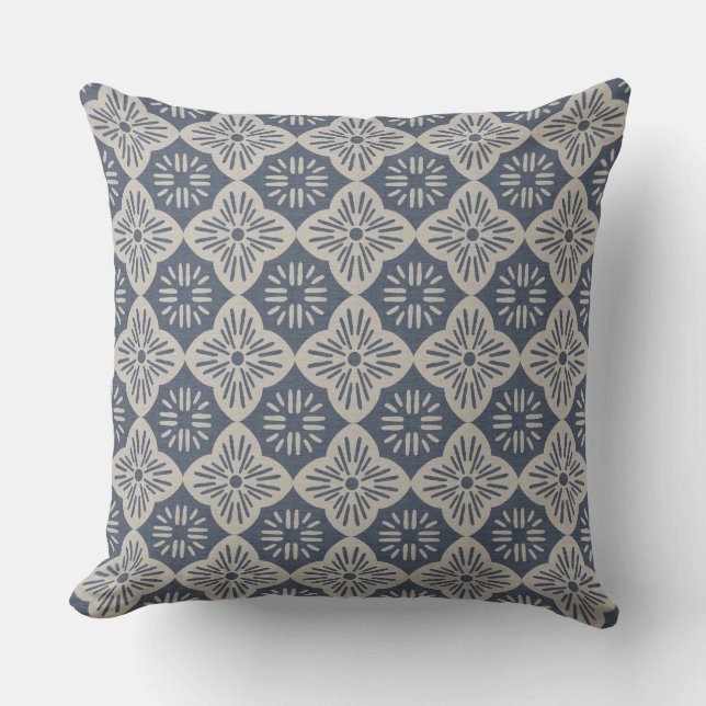 Almofada Tile casablanca graphic in denim and taupe pattern (Frente)