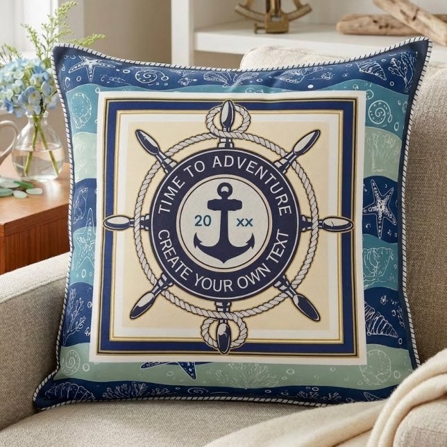 Almofada Time To Adventure Custom Maritime Boat Name (Criador carregado)