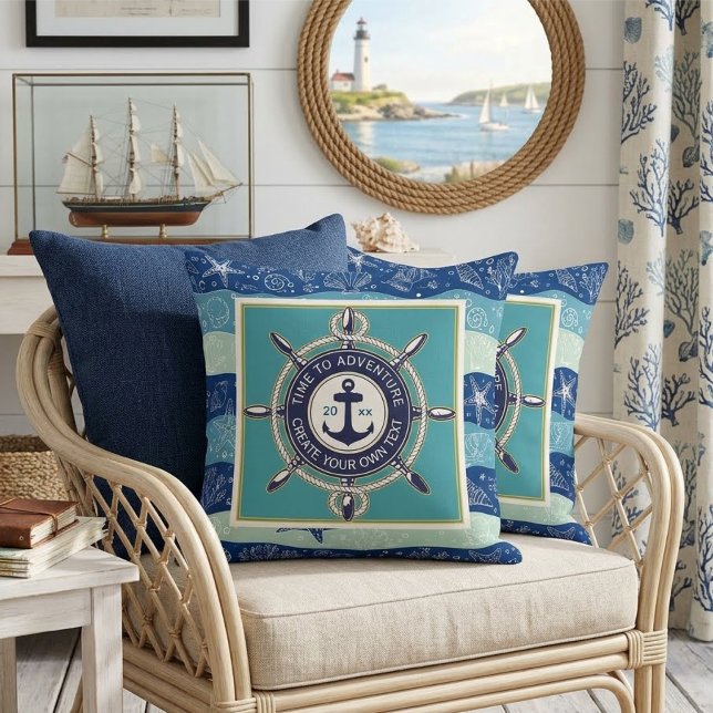 Almofada Time To Adventure Custom Maritime Boat Name (Criador carregado)