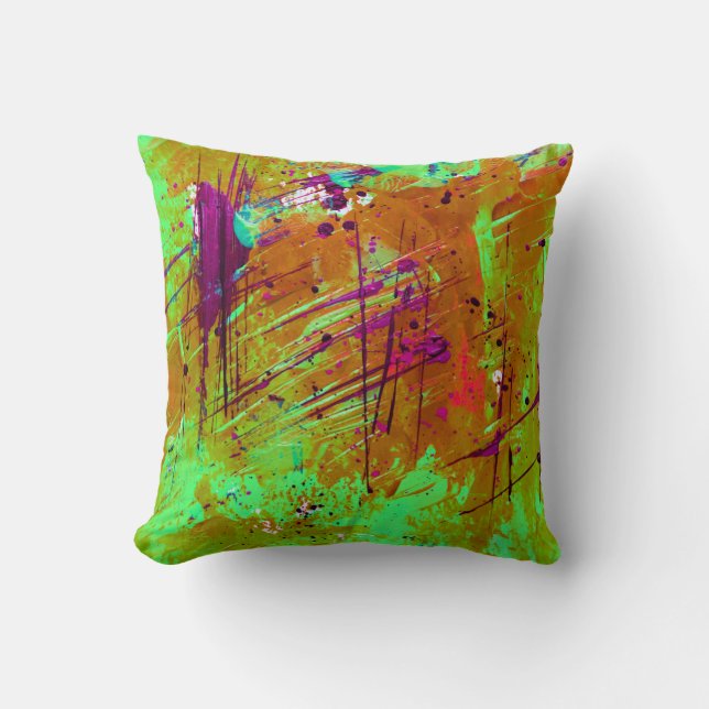 Almofada Tinta Colorida de Abstrato Verde Neon (Frente)