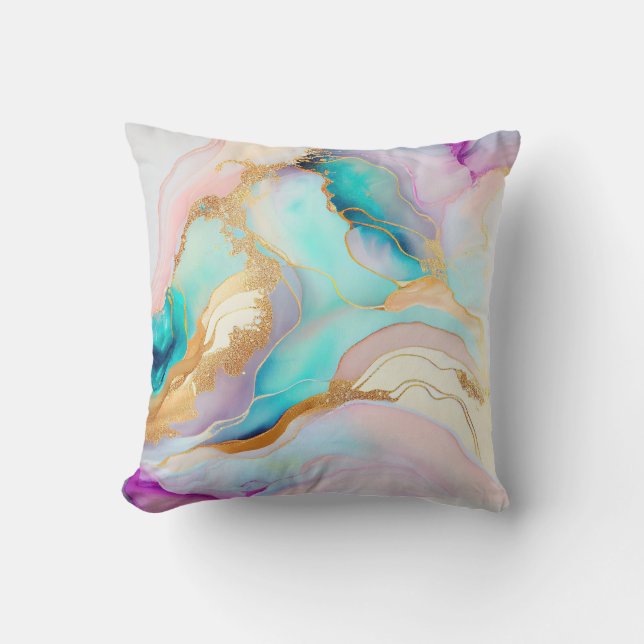 Almofada Tinta de mármore de Pastel abstrato com brilho (Frente)