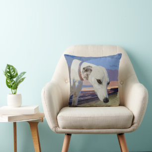 Almofada Tinta De Óleo De Greyhound Branco, Cushion