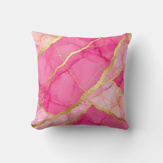 Almofada Tinta Rosa + Travesseiro de Luxo Moderno de Mármor (Frente)