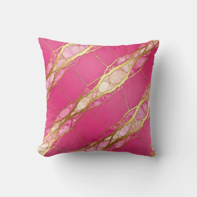 Almofada Tinta Rosa + Travesseiro de Luxo Moderno de Mármor (Frente)