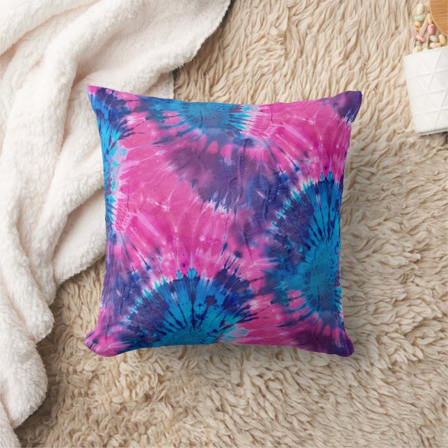 Almofada Tinta Tie Dye Espiral Rosa Azul e Roxo (Cobertor)
