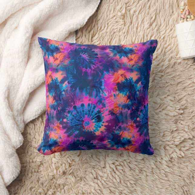 Almofada Tinta Tie Dye Rosa Azul Roxo e Laranja Explosão (Cobertor)