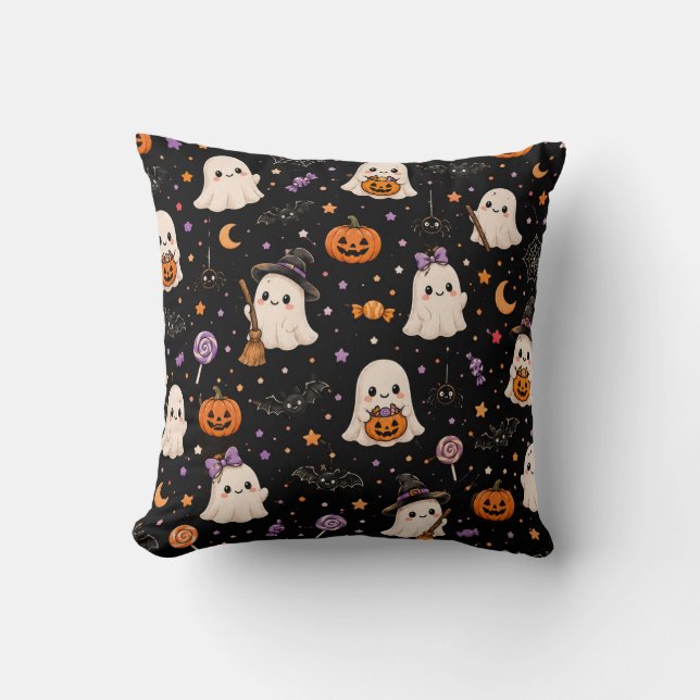 Almofada Tiny Ghost Halloween | Fantasmas Assustadores Fofo (Frente)