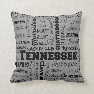 Almofada Tipografia das cidades de Tennessee, cinza