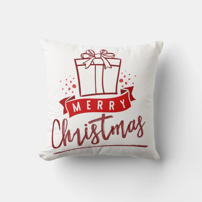 Almofada Típografia de Presente de Natal Burgundy Alegre (Frente)