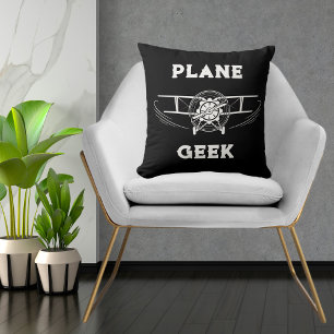 Almofada Tipografia do Geek plano e avião, preto,simples