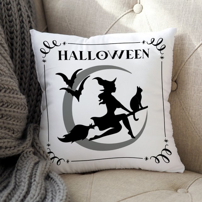 Almofada Tipografia do Halloween da Bruxa Voadora Mágica (Criador carregado)