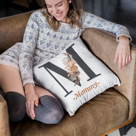 Almofada Tipografia em preto-e-mamãe com flor de ouro