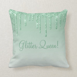 Almofada Tipografia Glitter Queen Mint Green