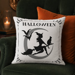 Almofada Tipografia Mágica de Voo de Bruxa no Halloween