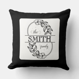 Almofada Tipografia Minimalista Floral Preta Personalizada