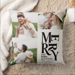 Almofada tipografia multifoto elegante única<br><div class="desc">Imagem mínima moderna,  gráfica única,  preta e creme,  feliz de natação design de natal de Natal múltiplo. Parte de uma coleção de feriados divertida.</div>