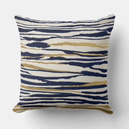 Almofada tiras abstrato de cor azul-dourada e branca