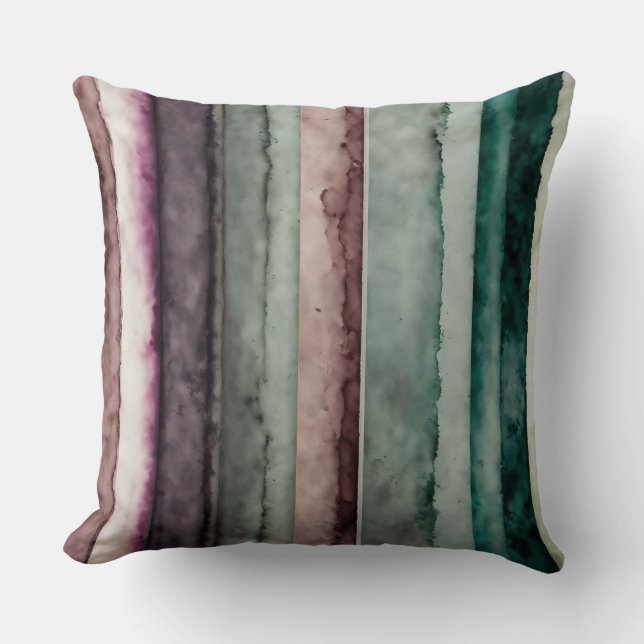 Almofada tiras de abstrato, de cor e roxas (Frente)