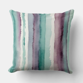 Almofada tiras de abstrato e de aquarela púrpura