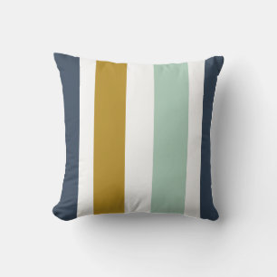 Almofada Tiras de Quattro em Azul Marinho, Celadon, Ochre,
