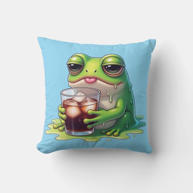Almofada Tired Melted Frog Cute Throw Pillow Design (Frente)