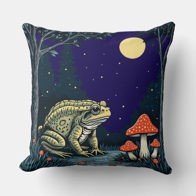 Almofada Toad Foraging Toadstools In A Moonlit Woodland  (Frente)
