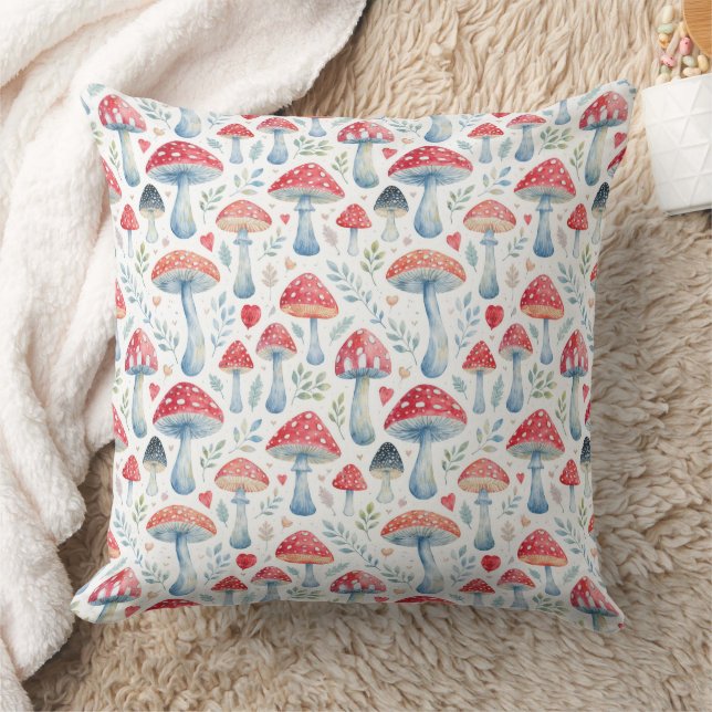 Almofada toadstool story in watercolor pattern throw pillow (Cobertor)