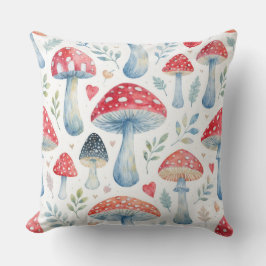 Almofada toadstool story in watercolor pattern throw pillow