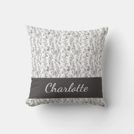 Almofada Toalete Floral Preto Branco Nome Personalizado