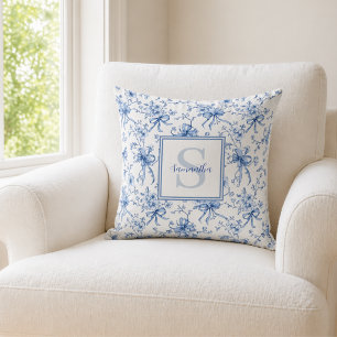 Almofada Toalete Francês Floral Azul Monograma Nome