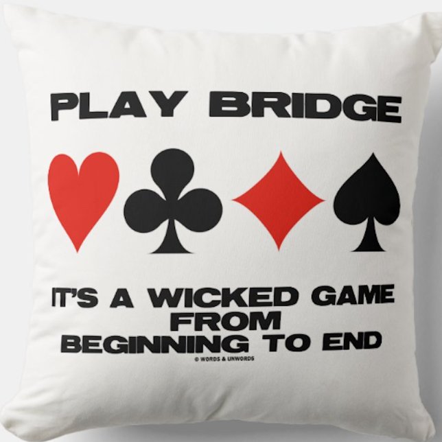 Almofada Tocar Ponte É Um Jogo Mágico Desde o Início (Throw pillow featuring bridge advice along with the four card suits for any bridge player or teacher)