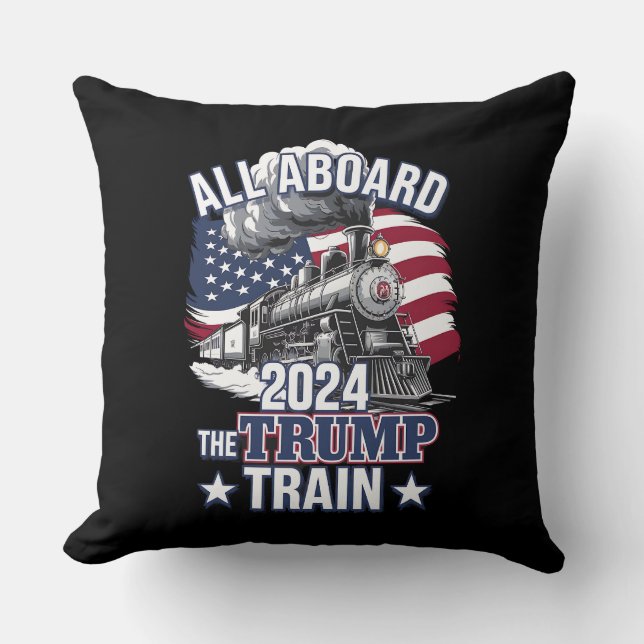 Almofada Todos A Bordo do Trump Train Trump 2024 Patriotic  (Frente)