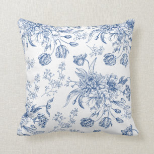 Almofada Toile azul floresce o travesseiro decorativo